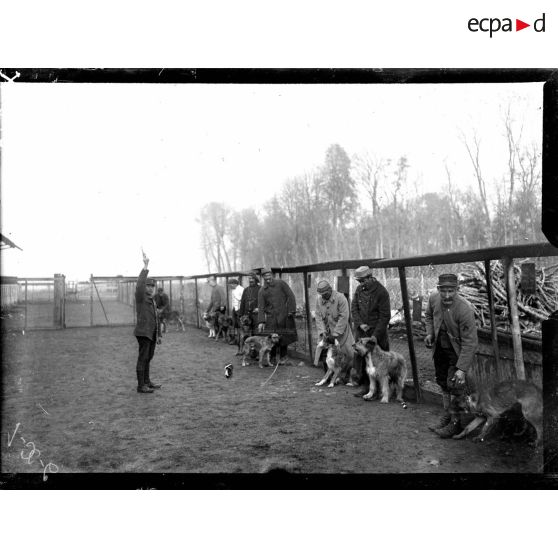 Bourg-la-Reine. Chenil militaire. Les chiens sont habitués aux coups de feu. [légende d'origine]