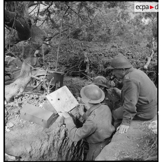 Point de situation au poste de commandement du III/CFA (3e bataillon du Corps franc d'Afrique) avant l'entrée dans Bizerte.