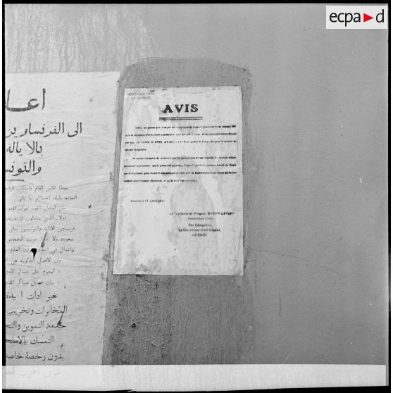 Affiche du contrôle civil de Bizerte, informant la population concernée qu'elle doit se présenter au STO (Service du travail obligatoire).