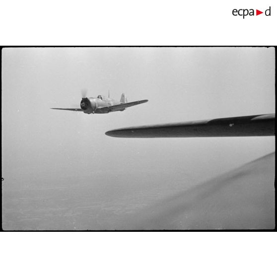 Chasseurs Curtiss H-75 Hawk (ou P-36) de l'école de l'Air de Marrakech lors d'un vol d'instruction.