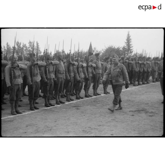Revue des troupes par le colonel Bondis.
