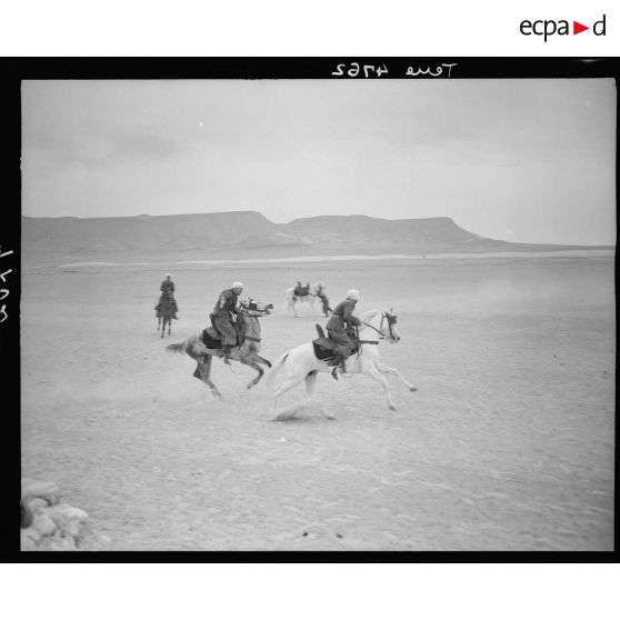 Exercice équestre à l'école des élèves officiers indigènes de Bou Saada.