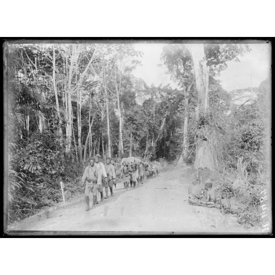Kilomètre 40 sur la route Yaoundé. La colonne de la mission de la SPA. [légende d'origine]