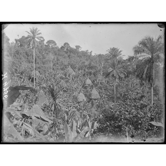Route de Fongang à Bana. Village le long de la route. [légende d'origine]