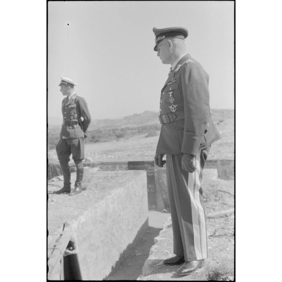 Le général (Generalleutnant) Martin Fiebig, commandant du X.Fliegerkorps inspecte les défenses du terrain d'aviation de Maritsa.
