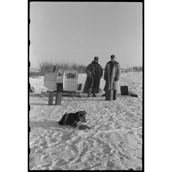 Dans le cadre de l'opération Büffelbewegung, la protection d'une route enneigée par des canons de 2 cm FlaK.