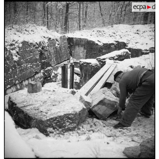 Plan général de soldats de la 2e armée qui travaillent dans une forêt enneigée.