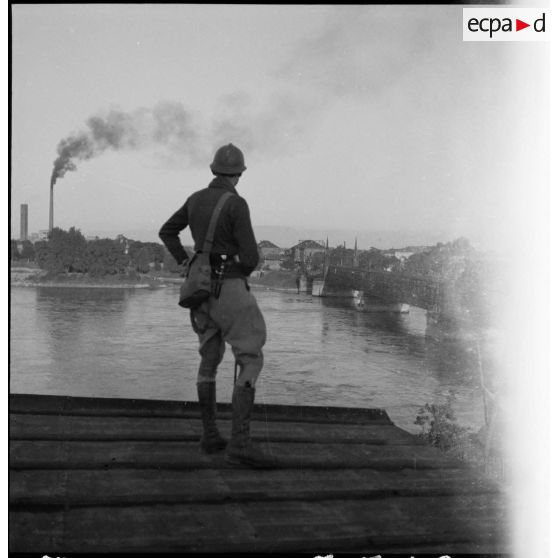 Plan général d'un pont enjambant le Rhin à Strasbourg, le pont de Kehl.