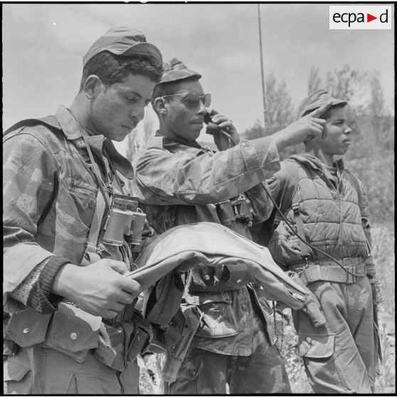 Commando Georges. Diverses phases de progression du commando : les soldats étudient l'itinéraire.