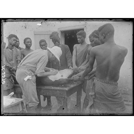 Yoko. Lutte contre la variole. Ensemencement du vaccinifère. [légende d'origine]