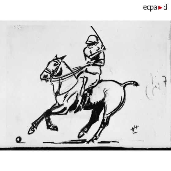 Dessins représentant un joueur de polo.