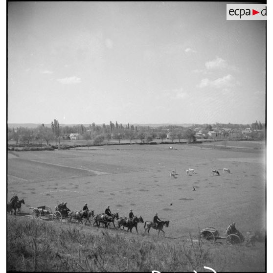 Retour au quartier des batteries d'artillerie attelées.