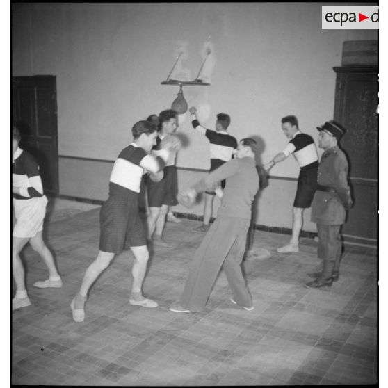 Des sapeurs du 7e bataillon du génie (BG) suivent une séance de boxe.