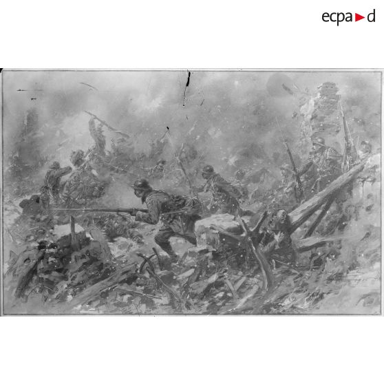 Paris, musée Leblanc. « Contre-attaque française sur le front de Verdun » par Thiriat. [légende d'origine]