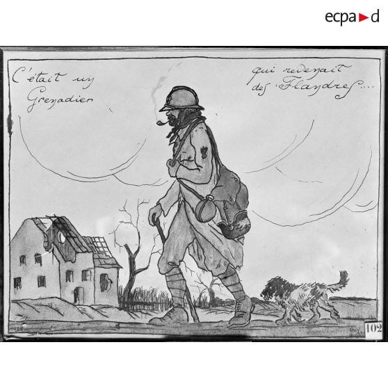 Paris. Musée Leblanc. C'était un grenadier qui revenait des Flandres par Guy Arnoux. [légende d'origine]