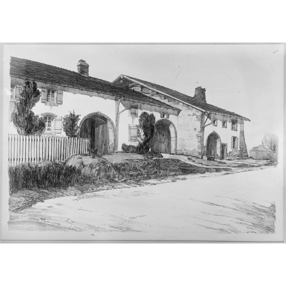 Reproduction de documents pour les Beaux-Arts. / Paris. Galerie de la rue de la Ville-l'Evêque. Concours pour la reconstruction d'habitations rurales dans les départements envahis. Fermes en … ? [légende d’origine]