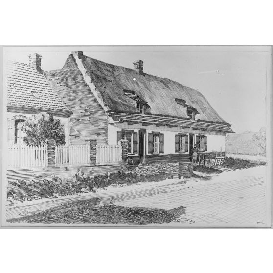 Reproduction de documents pour les Beaux-Arts. / Paris. Galerie de la rue de la Ville-l'Evêque. Concours pour la reconstruction d'habitations rurales dans les départements envahis. Habitations du pays de x. [légende d’origine]