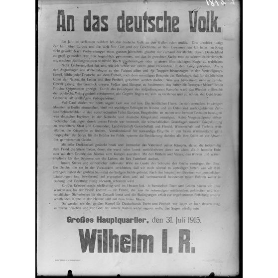 Paris, 6 avenue Malakoff. Musée franco-américain. Affiche allemande. "An das Deutsche Volk". [légende d'origine]