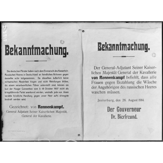 Paris, 6 avenue Malakoff. Musée Leblanc. Proclamation du général Rennenkampf. [légende d’origine]