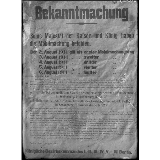 Paris, 6 avenue Malakoff. Musée Leblanc. Affiche allemande. Mobilisation. [légende d’origine]