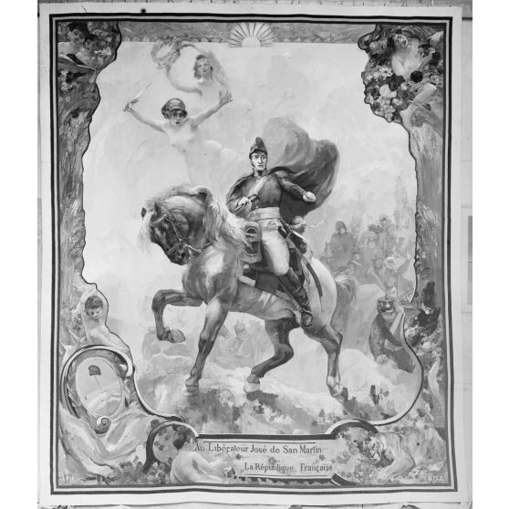 Paris. Manufacture des Gobelins. Tapisserie d’après un carton de Roll. La République française au libérateur José de San Martin. [légende d’origine]