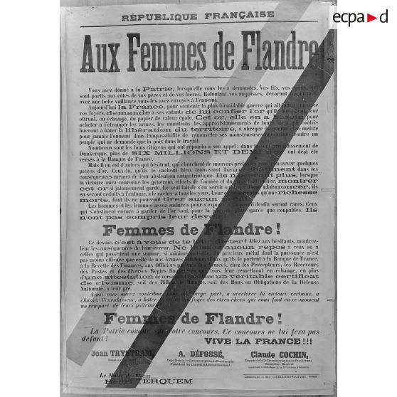 Paris. Musée Leblanc. Dunkerque, affiche aux femmes de Flandre. [légende d’origine]
