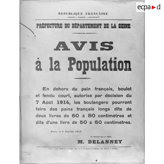 Paris. Musée Leblanc. Affiches. Avis pour le pain à Paris. [légende d’origine]