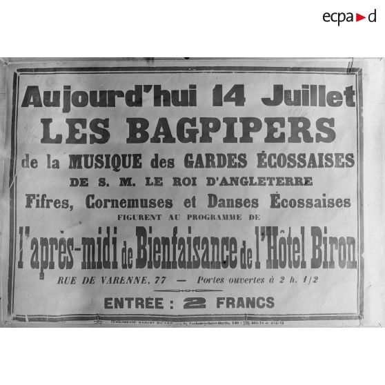 Paris. Musée Leblanc. Affiches. Affiche concert anglais à l’hôtel Biron. [légende d’origine]