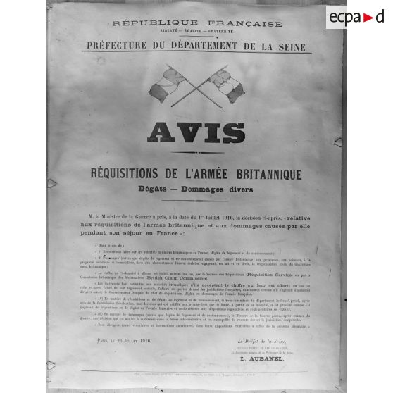 Paris. Musée Leblanc. Affiches. Affiche, réquisitions anglaises. [légende d’origine]