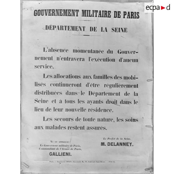 Paris. Musée Leblanc. Affiches. Allocations à Paris. [légende d’origine]