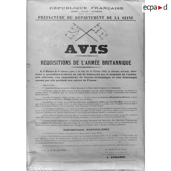 Paris. Musée Leblanc. Affiche. Réquisitions anglaises. [légende d’origine]