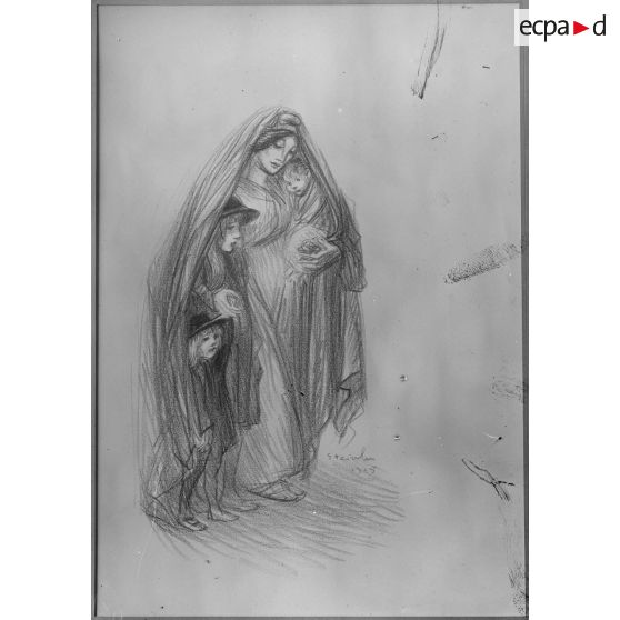 Paris. Musée Leblanc. Dessin de Steinlen. La France et ses trois enfants. [légende d’origine]
