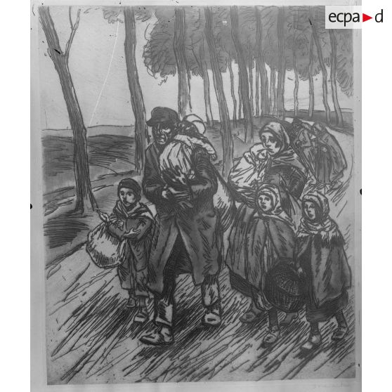 Paris. Musée Leblanc. Famille en fuite près d'Anvers par Steilen. [légende d'origine]