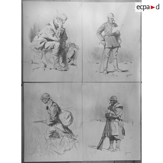 Paris. Musée Leblanc. Dessins de Jonas. Types de soldats. [légende d'origine]