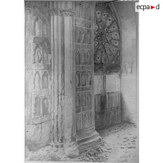 Paris. Musée Leblanc. Reims, portail central de la cathédrale (revers) par Mouret. [légende d'origine]