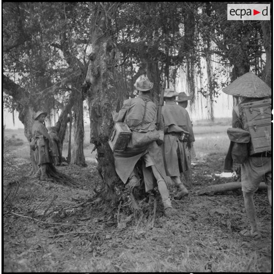 Soldats à l'affût embusqués dans la forêt.