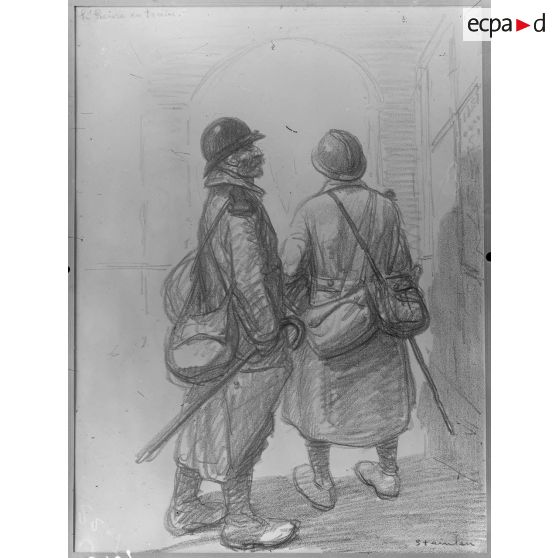 Paris. Musée Leblanc. Dessin de Steinlen : L’heure du train. [légende d’origine]