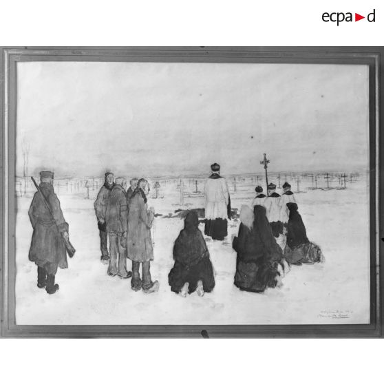 Paris. Musée Leblanc. Camp de Holzminden. Enterrement au camp par Apol. [légende d'origine]