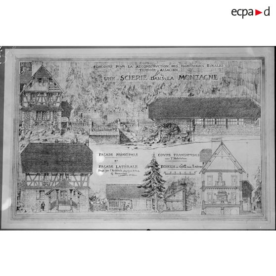 Paris Trocadéro. Projets d'habitations rurales. Scierie alsacienne. [légende d'origine]