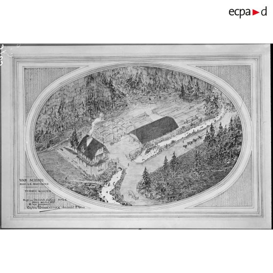 Paris Trocadéro. Projets d'habitations rurales. Scierie alsacienne. [légende d'origine]