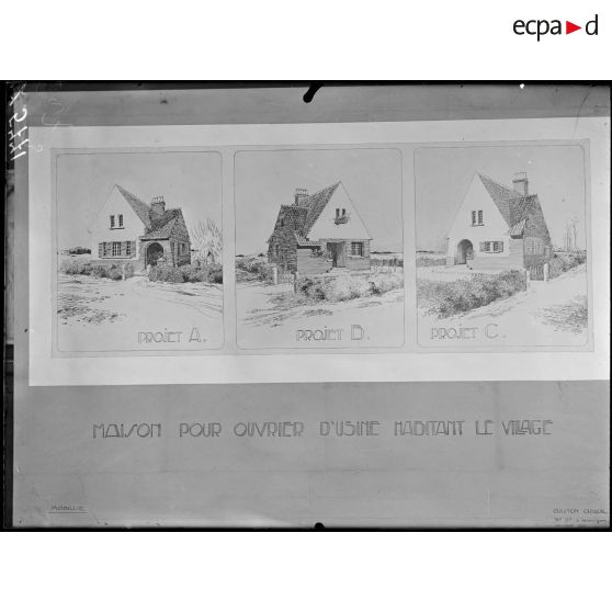 Paris Trocadéro. Projets d'habitations rurales. Maison d'ouvrier au village. [légende d'origine]