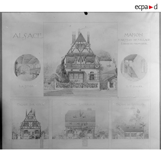 Paris Arts Décoratifs. Projets de reconstruction des habitations rurales. Maison de l'artisan en Alsace. [légende d'origine]