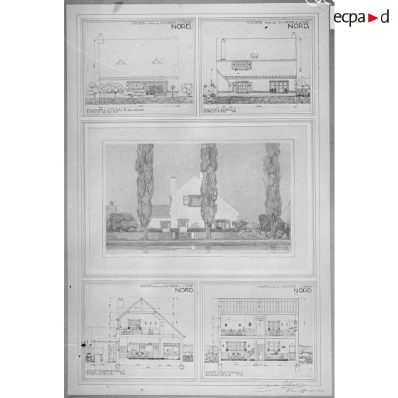 Paris Arts Décoratifs. Projets de reconstruction des habitations rurales. Maison pour ouvrier d'usine (Nord). [légende d'origine]