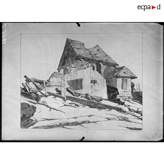 Paris, 35 rue de Valois. Dessins de M. Ventre. Amy (Oise), ruines de l'église. [légende d'origine]