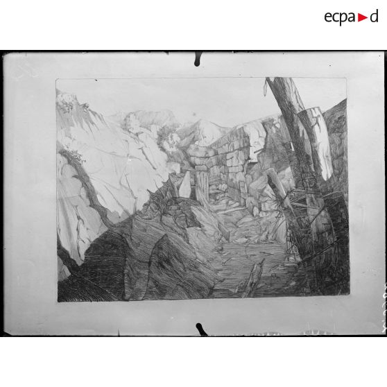 Paris, 35 rue de Valois. Dessins de M. Ventre. Tracy-le-Val (Oise). Ancienne tranchée allemande traversant le cimetière. [légende d'origine]