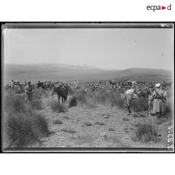 Maroc oriental. Passage d'une colonne. Une halte dans l'Atlas. [légende d'origine]
