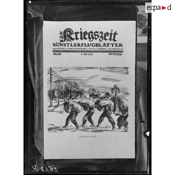 Paris. Musée Leblanc. "Le pas de parade à Zossen". Dessin de Wagner dans Kriegszeit du 5 mai 1915. [légende d'origine]