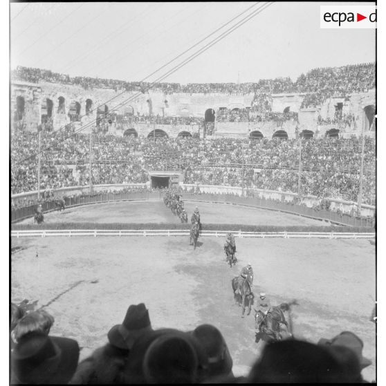 Les officiers concurrents du concours hippique et leurs montures.
