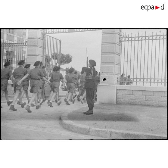 Une section de chasseurs des 24e et 25e BCA se rend à une séance de sport.