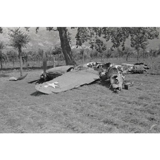 La carcasse d'un chasseur Lockheed P-38 Lightning.